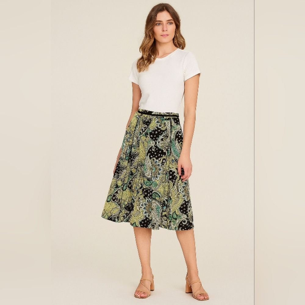 Paisley Floral Panelled A-Line Skirt 16 90's Bohemian Cottage Core Grandmacore
